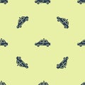 Blue Police car and police flasher icon isolated seamless pattern on yellow background. Emergency flashing siren. Vector Royalty Free Stock Photo