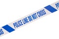 Blue police crime scene tape and white copy space