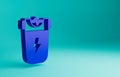 Blue Police electric shocker icon isolated on blue background. Shocker for protection. Taser is an electric weapon