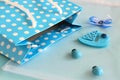 Blue polka dot bag Royalty Free Stock Photo