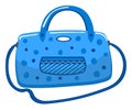 Blue polka dot handbag with striped detail pocket, modern fashion accessory. Stylish blue purse for trendy outfit