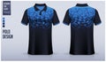 Blue Polo shirt mockup template design for soccer jersey, football kit or sport uniform. Fabric pattern design.