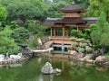 Blue pond and pavilion in nan lian gardens at hong kong