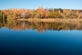 Blue pond, yellow forest in autumn