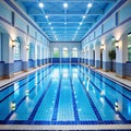 Blue Pool Water Tiles in Indoor Swimming Pool Royalty Free Stock Photo