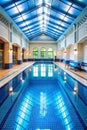 Blue Pool Water Tiles in Indoor Swimming Pool Royalty Free Stock Photo