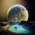 Blue pools, planets, detailed, craters, mountains, hills, rocks, colours, wallpaper, background, generative ai,