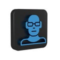 Blue Poor eyesight and corrected vision with optical glasses icon isolated on transparent background. Black square