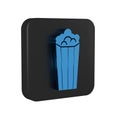 Blue Popcorn in cardboard box icon isolated on transparent background. Popcorn bucket box. Black square button.
