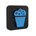 Blue Popcorn in cardboard box icon isolated on transparent background. Popcorn bucket box. Black square button.