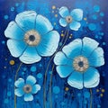 Blue Poppies: Vibrant And Bold Hand-painted Flowers In Poured Paint Technique Royalty Free Stock Photo