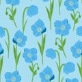 Blue poppy beautiful flowers seamless pattern design