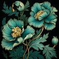 Blue Poppy Flowers: A Baroque Realism Vector Illustration