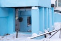 Blue porch with columns, entrance to the house, a lot of snow Royalty Free Stock Photo