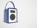 Blue portable radio column for listening to music 3D render on gray background with shadow
