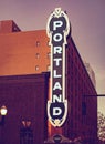 Blue Portland sign from 30\'s on brick building in Portland