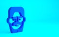 Blue Portrait of Joseph Stalin icon isolated on blue background. Minimalism concept. 3d illustration 3D render