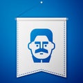 Blue Portrait of Joseph Stalin icon isolated on blue background. White pennant template. Vector