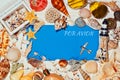 Blue post message and sea shells around Royalty Free Stock Photo