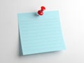 Blue post-it note with red pushpin isolated on white background Royalty Free Stock Photo