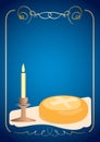 Blue postcard with candle and ritual bread for Slava holiday - vector background
