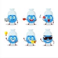 Blue potion cartoon character with various types of business emoticons Royalty Free Stock Photo