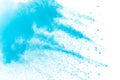 Blue powder explode cloud on black background.Launched blue dust particles splash on background Royalty Free Stock Photo