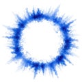Blue powder explosion forming a dynamic circular frame or ring Royalty Free Stock Photo