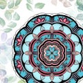 Blue powder and pink flower mandala illustration for your designs.