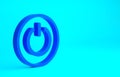 Blue Power button icon isolated on blue background. Start sign. Minimalism concept. 3d illustration 3D render Royalty Free Stock Photo