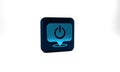 Blue Power button icon isolated on grey background. Start sign. Blue square button. 3d illustration 3D render Royalty Free Stock Photo