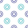 Blue Power button icon isolated seamless pattern on white background. Start sign. Vector Royalty Free Stock Photo