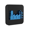 Blue Power station plant and factory icon isolated on transparent background. Energy industrial concept. Black square Royalty Free Stock Photo