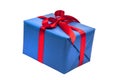 Blue present on white Royalty Free Stock Photo