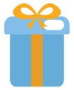 Blue present with yellow bow, icon Royalty Free Stock Photo