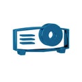 Blue Presentation, movie, film, media projector icon isolated on transparent background.