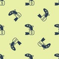 Blue Price tag for fish icon isolated seamless pattern on yellow background. Vector Royalty Free Stock Photo