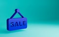 Blue Price tag with an inscription Sale icon isolated on blue background. Badge for price. Promo tag discount