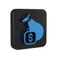 Blue Price tag for pear icon isolated on transparent background. Black square button.