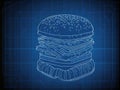 blue print drawing of a burger. ai generative Royalty Free Stock Photo