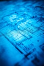 Blue Print Floor Plan, Architectural Design, Draft Drawing With Blue Light, Construction Royalty Free Stock Photo
