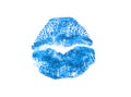 Blue print of lips with lipstick Royalty Free Stock Photo