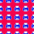 Blue Printer icon isolated seamless pattern on red background. Vector Royalty Free Stock Photo