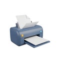 Blue printer with paper inside and coming out on a plain white presentation space view of the item Royalty Free Stock Photo