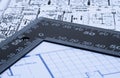 Blue prints and ruler Royalty Free Stock Photo