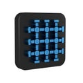 Blue Prison window icon isolated on transparent background. Black square button.