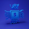 Blue Processor chip with dollar icon isolated on blue background. CPU, central processing unit, microchip, microcircuit Royalty Free Stock Photo
