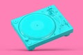 Blue Professional DJ Turntable Vinyl Record Player in Duotone Style. 3d Rendering