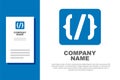 Blue Programming language syntax icon isolated on white background. Syntax programming file system. Logo design template