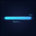 Blue progress loading bar 100%, technology concept